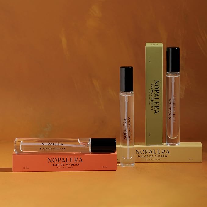 Nopalera Travel Fragrance Trio Gift Set, Three 10ml Eau de Parfum Sprays Featuring Bosque Místico, Dulce de Cuerpo and Flor de Madera, Clean Fragrance, Free from Pthalates (3x10ml)