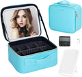 ZhenGuiRu Travel Makeup Bag with LED Mirror – Waterproof Cosmetic Train Case with Adjustable Dividers, Portable Makeup Organizer and Toiletry Bag for Women, Teens & Girls Gift, Blue
