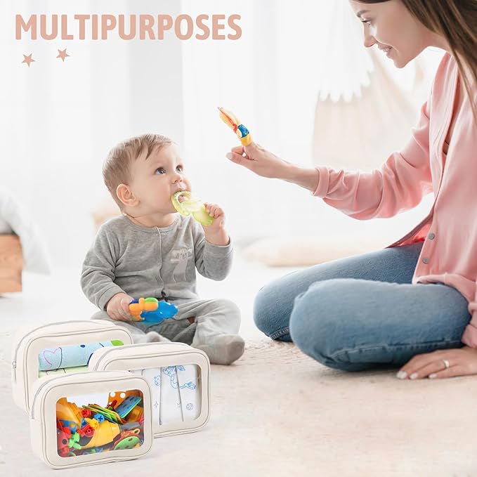 YOPCDJ 3PCS Clear Toiletry Bag,TSA Approved Travel Makeup Pouch with Zipper for Cosmetics and Toiletries，Diaper Bag Organizer Pouch Set,Women's Purse Organizer and Clear Car Bag