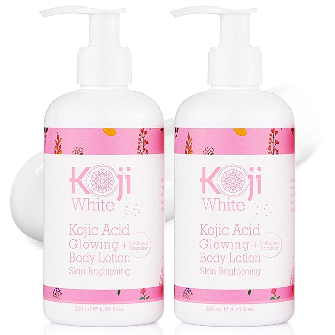 Koji White Kojic Acid & Collagen Body Lotion, Women Gifts Set for Skin Brightening with Arbutin, Glowing Skin, Moisturizer & Radiant Complexion, Uneven Skin Tone - Vegan, 8.45 Fl Oz (2 Packs)