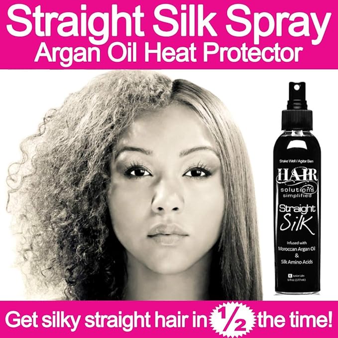 Straight Silk Spray with Moroccan Argan Oil | Hair Straightening Protector & Detangler | Alcohol-Free | Heat Protectant up to 450°F | Flat-Iron | Blow-Dry | Unscented | Hair Spray | MADE IN USA (64oz)