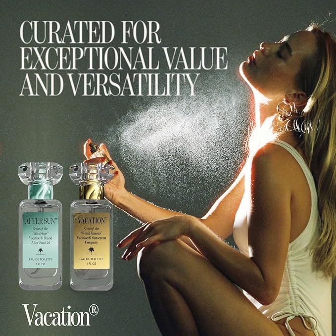 VACATION" & "AFTER SUN Eau De Toilette Duo, Coconut, Aloe Vera, Green Tea & Beach Scent, Signature Summer Fragrances, Unisex, Bundled Perfume Gift Set, 2 x 1 fl oz