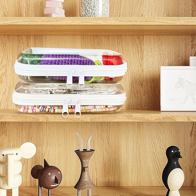 4PCS Clear Hard Shell Zippered Case,Professional-Plastic Clear Zipper Pencil Case,Small Double Zippered Toy Storage Organizer Bags for Craft,Toiletry Zipper Pouch,Travel Organizer,Cosmetic Bag