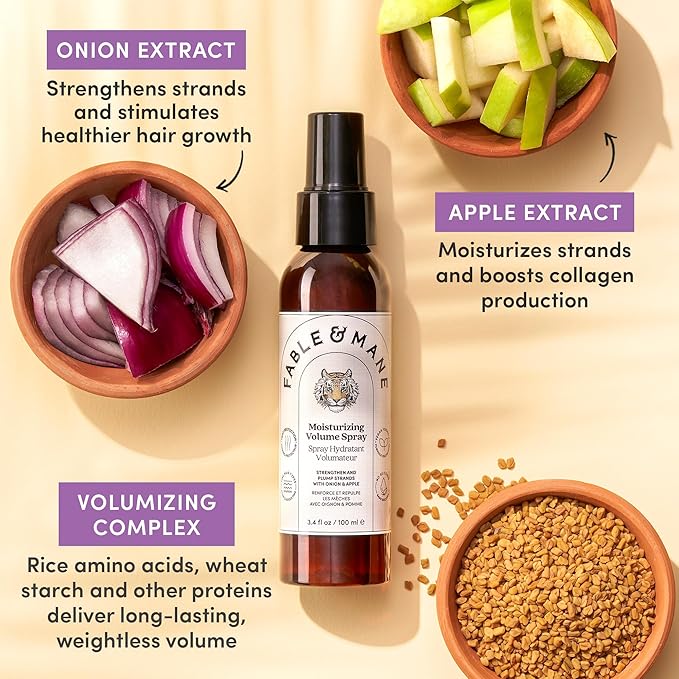 Fable & Mane Moisturizing Volume Spray, Softens and Plumps for Thicker, Fuller Hair. Non-sticky, Heat Protection, Root Lift Spray for Fine Hair