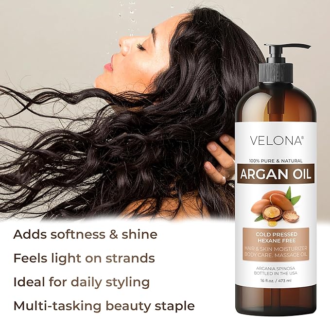 velona Argan Oil - 64 Fl Oz | 100% Pure and Natural | Morocco Oil | Skin, Body and Face Care | Nails Protector | Unrefined, Cold Pressed