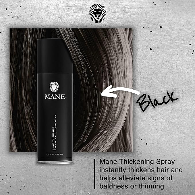 Mane Hair Thickening Spray & Root Touch Up, Seal & Control Combo Pack, Instantly Thicker Hair for Men & Women, Fill in Hairlines and Hide Thinning and Fine Patches - Black, 12 Colors (6.76 oz)
