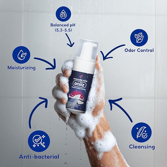Masculine Foam Amorous Intimate Wash for Men, Triple-Barrier Intimate Defense - pH Balanced, Natural Ingredients, Removes Sweat, Bad Odor - Warm & Attractive Fragrance 3.38 fl. oz