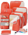 8 Set Packing Cubes for Travel, Gifts for Women Mom,Anti-Tearing Suitcase Organizer for Luggage with Shoe & Hanging Toiletry Bag,OlarHike Vacation Essentials & Accessories for Cruise Ship,Orange