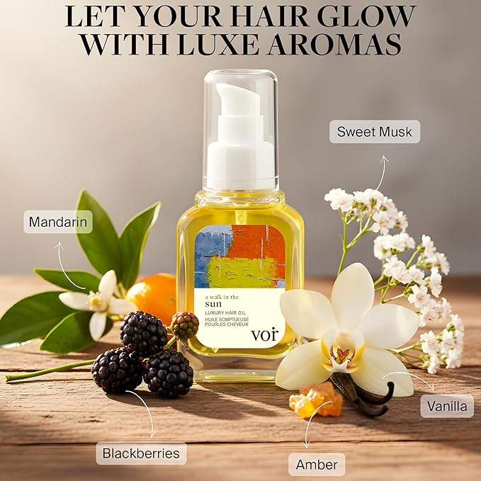 Voir Haircare Luxury Hair Oil - Deep Hydration for Dry, Damaged Hair - Smooths Frizz, Adds Shine & Locks in Moisture - Lightweight with Rosehip, Sunflower & Jojoba Oils, Mood-Enhancing Scent (2 Fl Oz)