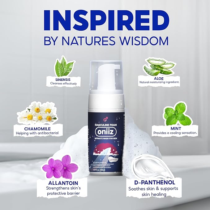 Masculine Foam Amorous Intimate Wash for Men, Triple-Barrier Intimate Defense - pH Balanced, Natural Ingredients, Removes Sweat, Bad Odor - Warm & Attractive Fragrance 3.38 fl. oz