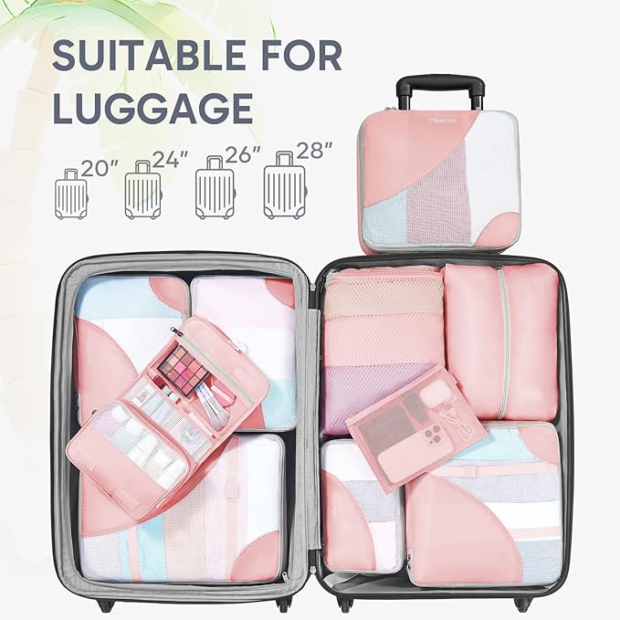 ALL INCLUDED 10 Set Durable Packing Cubes for Suitcases,OlarHike Essentials for Travel,UPGRADED Anti-Tear Stitching, NEW Improved Luggage Packing Organizers for Travel Accessories,Pink