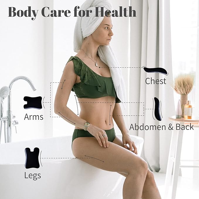 Rena Chris Guasha Massage Tool, 4 Pcs Gua Sha Facial Tool, Guasha Board for SPA Acupuncture Therapy Trigger Point Treatment, Gua Sha Scraping Massage Tool (Black)