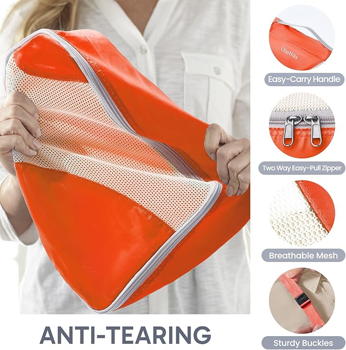 ALL INCLUDED 10 Set Durable Packing Cubes for Suitcases,OlarHike Essentials for Travel,UPGRADED Anti-Tear Stitching, NEW Improved Luggage Packing Organizers for Travel Accessories,Orange
