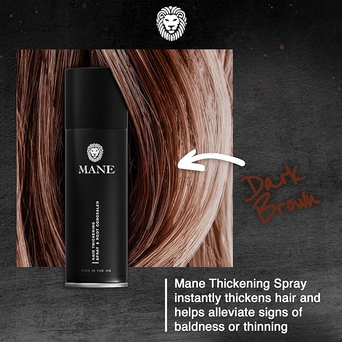 Mane Hair Thickening Spray & Root Touch Up, Seal & Control Combo Pack, Instantly Thicker Hair for Men & Women, Fill in Hairlines and Hide Thinning and Fine Patches - Dark Brown, 12 Colors (6.76 oz)