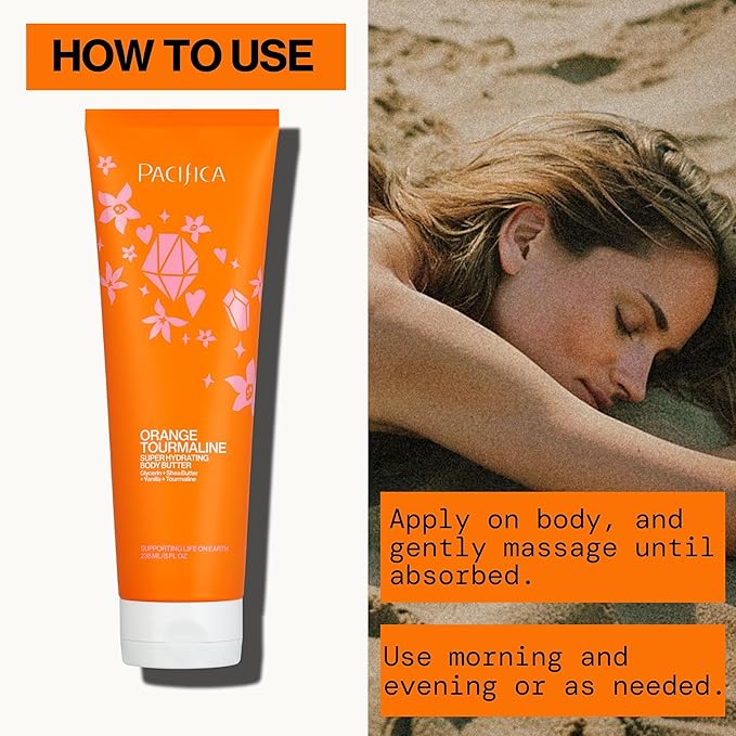 Pacifica Orange Tourmaline Body Butter – Super Hydrating Moisturizer for Dry Skin, Ultra-Rich Cream with Shea Butter & Vitamin E, Clean Beauty, Vegan, Cruelty-Free, Citrus Scent, 6 oz