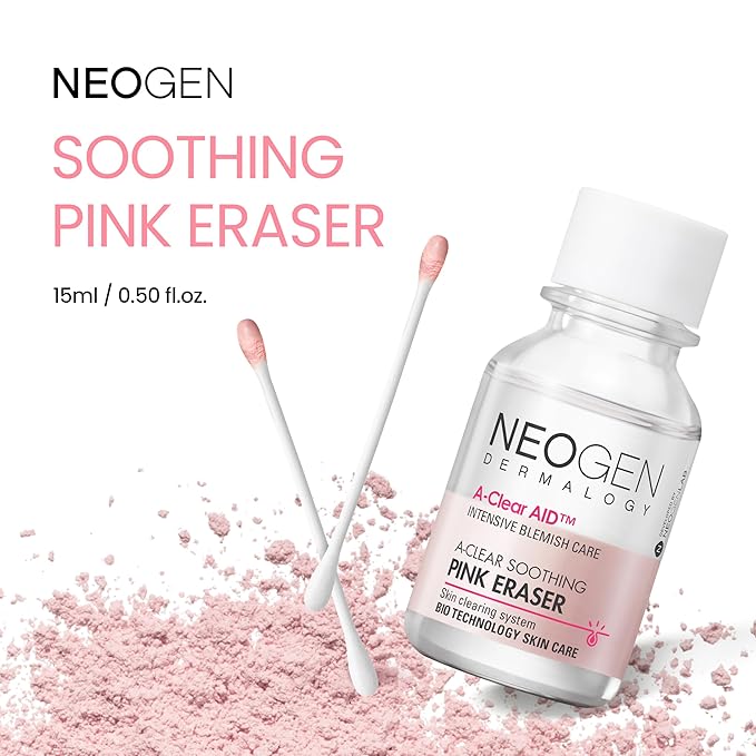NEOGEN A-Clear Soothing Pink Eraser, Spot Care, Blemish Care, Korean Skin Care, Pink Pimple Drying Power, Calamine Powder, Nighttime Spot for Face and Skin (0.50 Fl Oz)