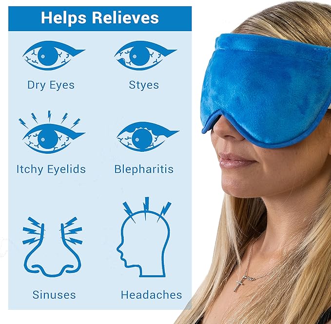ZOMAPLE Heated Eye Mask, Blue – Soothing Moist Heat for Dry, Tired Eyes – Quick Microwave Prep, Adjustable Strap, Travel Pouch & Plush Washable Cover – Reusable, Cord-Free Warm Compress for Eyes