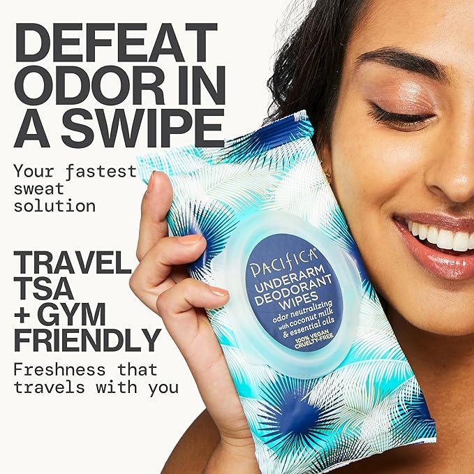 Pacifica Underarm Detox & Odor Control Bundle – Coconut & Charcoal Armpit Scrub and Coconut Deodorant Wipes, Aluminum-Free Underarm Care Set for Natural Deodorant Users