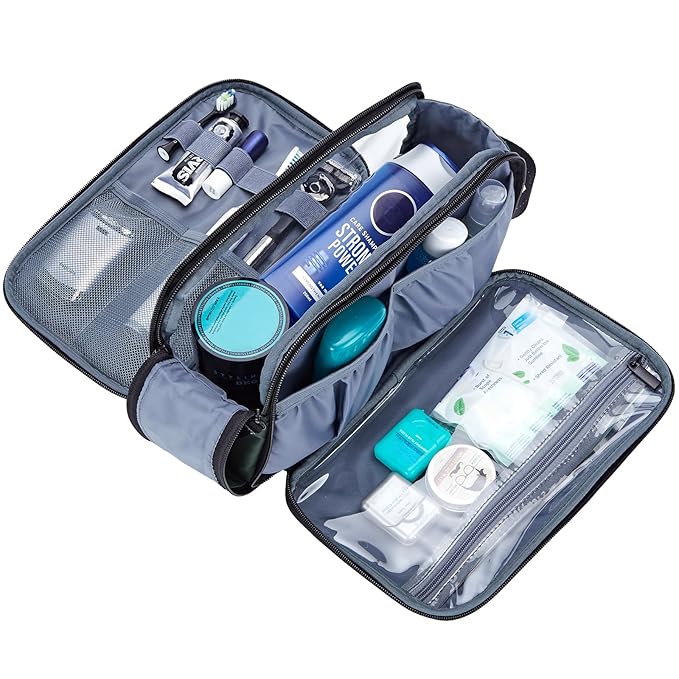 ZEEMO Travel Toiletry Bag for Men, Medium Water-Resistant Double-Sided Full-Open Dopp Kit, Versatile Organizer for Shower and Hygiene Accessories, Bathroom Essentials, Cosmetics, Green