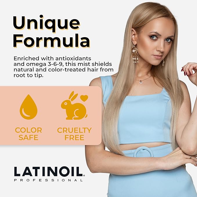 LATINOIL Chia Oil Heat Protectant Spray For Hair - Hair Thermal Protection Shield From Heat - Leave In Conditioner - Anti Frizz Moisturizer (8 Oz)