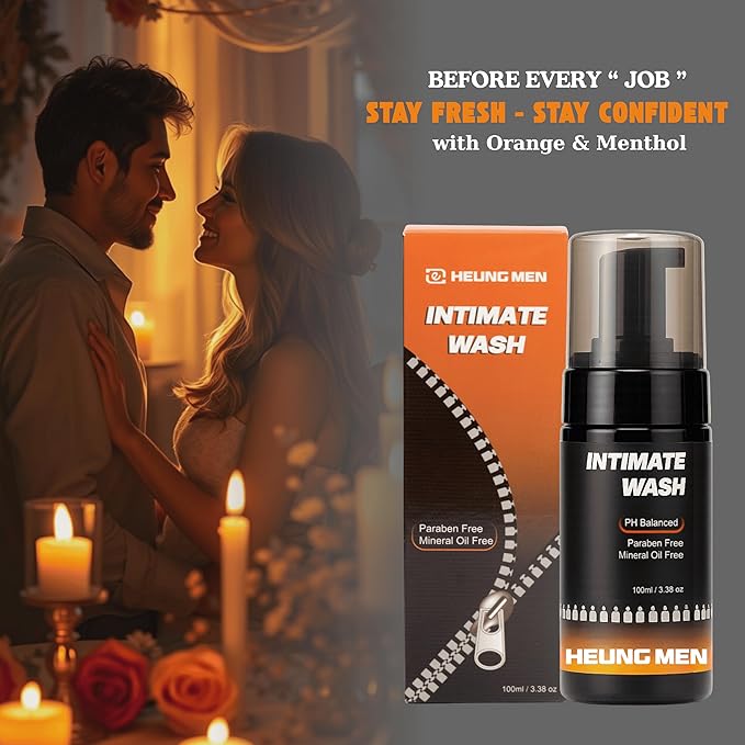 Intimate Wash for Men with Green Tea & Orange Oil | pH Balanced Masculine Foam - Natural Ingredients | Cool, refreshing feeling | Daily Hygiene Care 3.38 fl oz