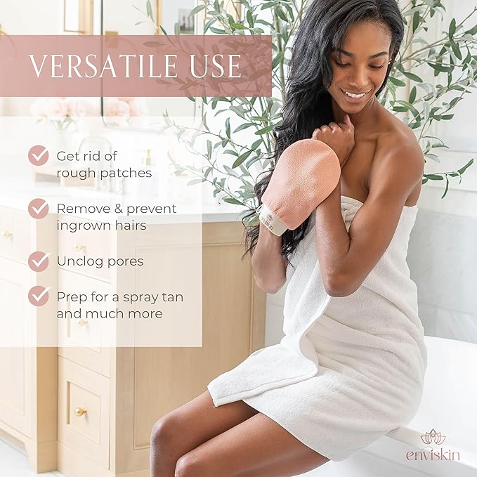 Enviskin Dermaglow Deep Exfoliating Glove - Plant Based Body Exfoliator for Kerotosis Pilaris & Spray Tan Removal -Pink