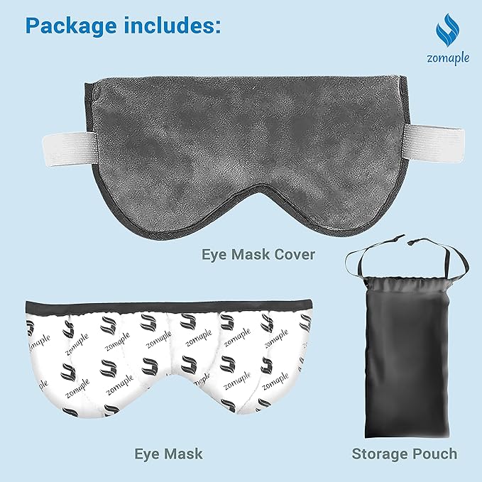 ZOMAPLE Heated Eye Mask, Grey – Soothing Moist Heat for Dry, Tired Eyes – Quick Microwave Prep, Adjustable Strap, Travel Pouch & Plush Washable Cover – Reusable, Cord-Free Warm Compress for Eyes