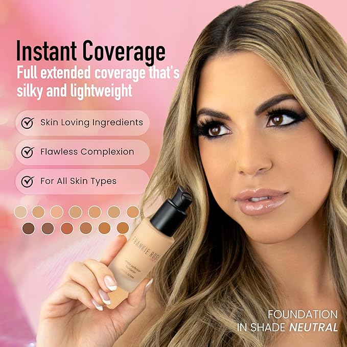 Frankie Rose Cosmetics Matte Perfection Foundation Makeup – Long-Lasting, Hydrating Foundation for Semi-Matte Finish - Full Coverage for All Skin Types - (Oatmeal Blend) 1.0 US fl oz / 30 ml