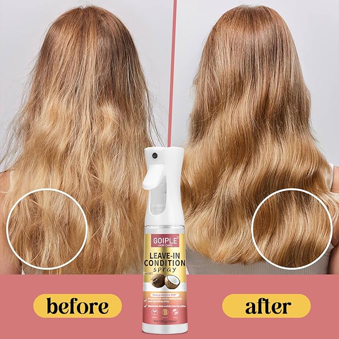 Leave In Conditioner & Heat Protectant Spray Smooth Flyaways Add Shine - 450 'F Heat Protectant Spray Frizz Control Thermal Pretection Enhancer Blow-Dry Support Thermal Styling Mist for All Hair Types