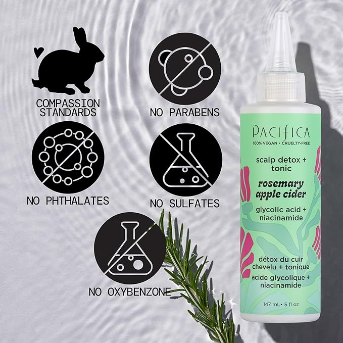 Pacifica Scalp Detox Tonic – Scalp Exfoliator with Glycolic & Salicylic Acid for Clarifying Build Up & Purifying – Infused with Rosemary to Support an Itchy, Dry Head – Vegan & Cruelty-Free – 5 oz