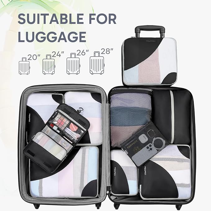 ALL INCLUDED 10 Set Durable Packing Cubes for Suitcases,OlarHike Essentials for Travel,UPGRADED Anti-Tear Stitching, NEW Improved Luggage Packing Organizers for Travel Accessories (Ink)