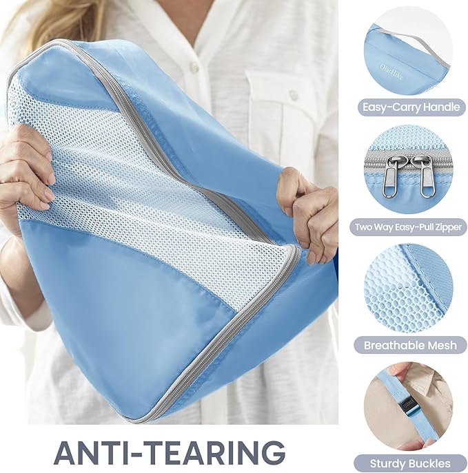 ALL INCLUDED 10 Set Durable Packing Cubes for Suitcases,OlarHike Essentials for Travel,UPGRADED Anti-Tear Stitching, NEW Improved Luggage Packing Organizers for Travel Accessories, Light Blue