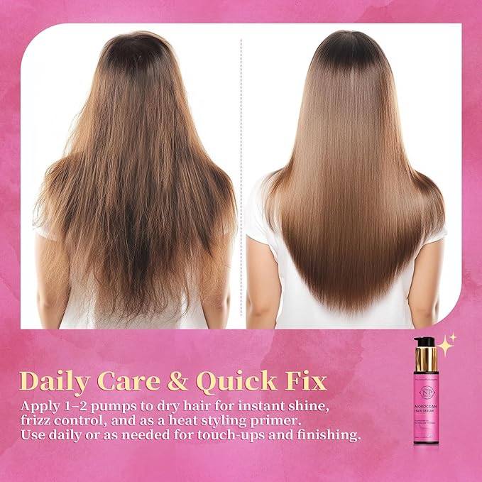 NP NATURES PHILOSOPHY Moroccan Argan Oil - Hair Serum Organic Essential Oil, Anti-Frizz, Repairs Damaged Hair, Adds Shine for All Hair Types Aussie Allergy-Free Moroccan Oil Hair Products 1.69 Fl oz