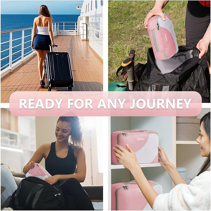 8 Set Packing Cubes for Travel, Gifts for Women Mom,Anti-Tearing Suitcase Organizer for Luggage with Shoe & Hanging Toiletry Bag,OlarHike Vacation Essentials & Accessories for Cruise Ship,Dream Pink