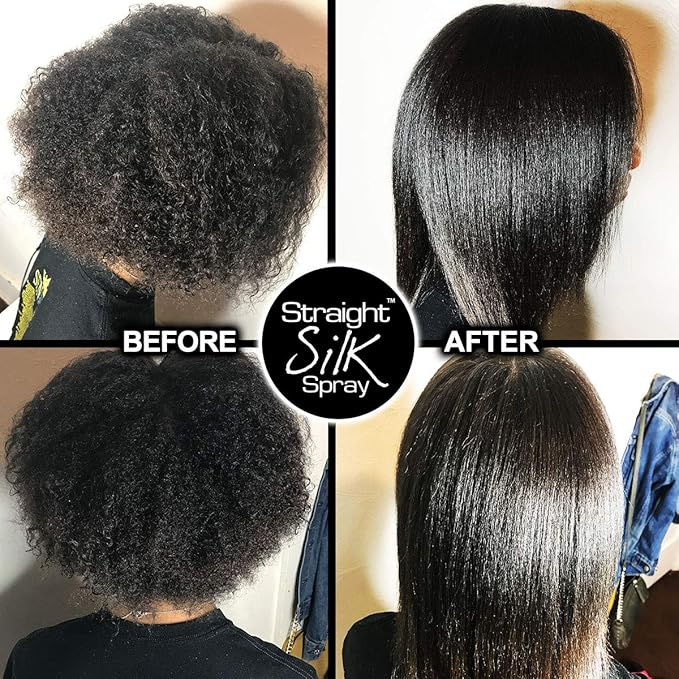 Straight Silk Spray with Moroccan Argan Oil | Hair Straightening Protector & Detangler | Alcohol-Free | Heat Protectant up to 450°F | Flat-Iron | Blow-Dry | Unscented | Hair Spray | MADE IN USA (64oz)