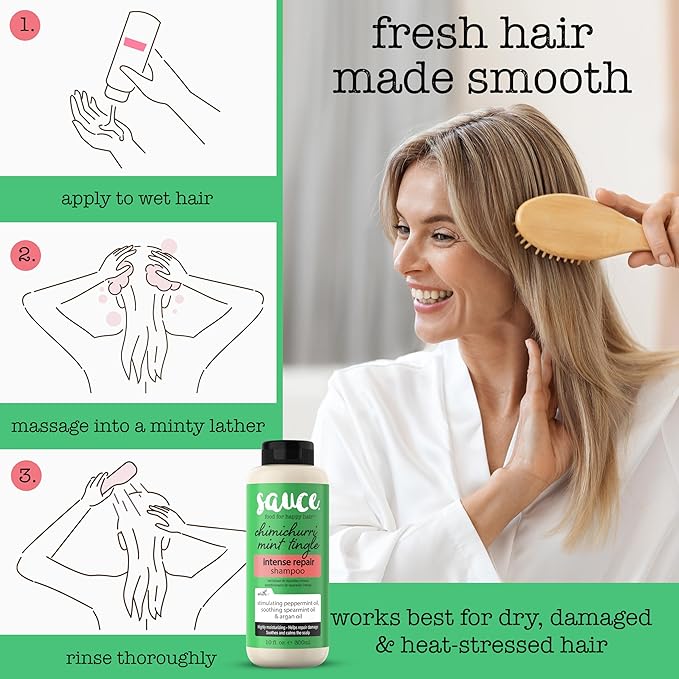 SAUCE Intense Repair Shampoo, Chimichurri Mint Tingle (10 Fl Oz) Soothes & Calms Scalp, Hydrating Shampoo for Damaged Hair with Argan & Peppermint Oil, No Parabens & Sulfates