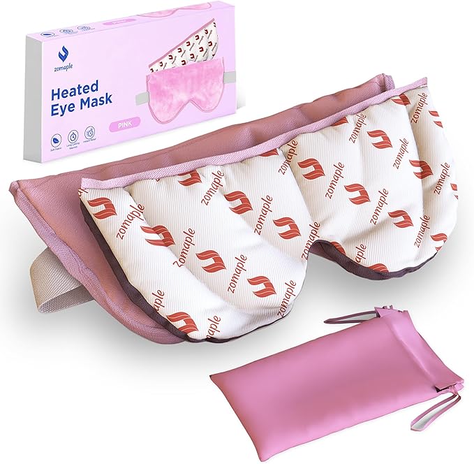 ZOMAPLE Heated Eye Mask, Rose Gold – Soothing Moist Heat for Dry, Tired Eyes – Quick Microwave Prep, Adjustable Strap, Travel Pouch & Plush Washable Cover – Reusable, Cord-Free Warm Compress for Eyes