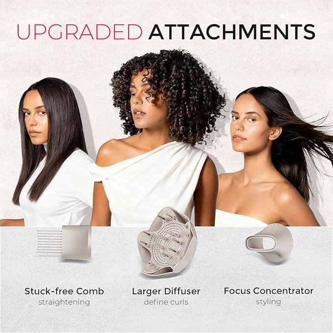 TYMO Diffuser Hair Dryer Blow Dryer - 300 Million Ionic Hairdryer with Diffuser & Comb Attachment for Curly Hair, Professional Blowdryer for Women, Cool Air Button, Small Travel Lightweight, Gold