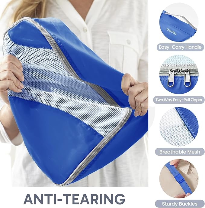 ALL INCLUDED 10 Set Durable Packing Cubes for Suitcases,OlarHike Essentials for Travel,UPGRADED Anti-Tear Stitching, NEW Improved Luggage Packing Organizers for Travel Accessories (Deep Blue)