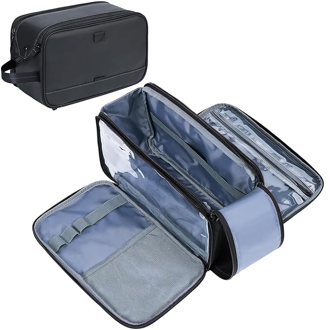 ZEEMO Travel Toiletry Bag for Men, Medium Water-Resistant Double-Sided Full-Open Dopp Kit, Versatile Organizer for Shower and Hygiene Accessories, Bathroom Essentials, Cosmetics, Large, Black