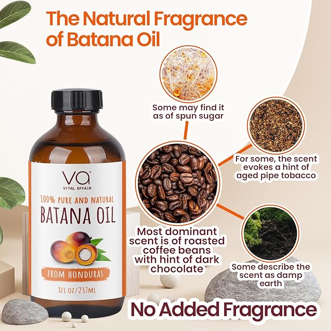 VITAL AFFAIR Batana Oil For Hair Growth-100% Raw Batana Oil From Honduras-Glass Bottle-Skin Hair Oil Rich In Essential Nutrients-Batana Hair Oil For Women & Men-For Strong & Shiny Hair-8 FlOz