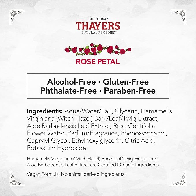 THAYERS AlcoholFree Witch Hazel Facial Toner with Aloe Vera Formula, Clear, Rose Petal, 3 Fl Oz (Pack of 2)