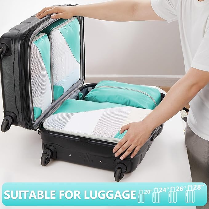 8 Set Packing Cubes for Travel, Anti-Tearing Suitcase Organizer for Luggage with Shoe & Hanging Toiletry Bag,Gifts for Women Mom,OlarHike Vacation Essentials & Accessories for Cruise Ship,Turquoise