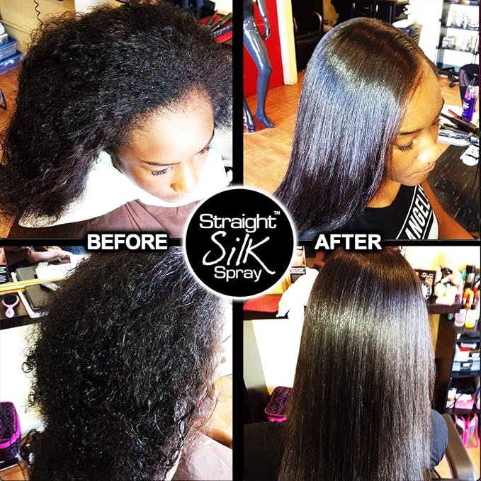 Straight Silk Spray with Moroccan Argan Oil | Hair Straightening Protector & Detangler | Alcohol-Free | Heat Protectant up to 450°F | Flat-Iron | Blow-Dry | Unscented | Hair Spray | MADE IN USA (64oz)