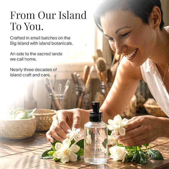 Pikake Body and Hair Mist from Hawaii, Hair Perfume for a Light, Hydrating Refresh, Body Mist for Women and Men, Alcohol-Free, With Moisturizing Hyaluronic Acid & Glycerin, Glass Bottle, 3.4 oz