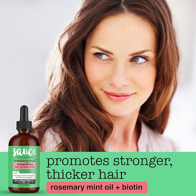 SAUCE BEAUTY Hair Oil, Rosemary Mint with Biotin (3 Fl Oz) Helps Promote Hair Growth & Rejuvenation, Scalp Oil for Thicker, Stronger Hair, No Parabens