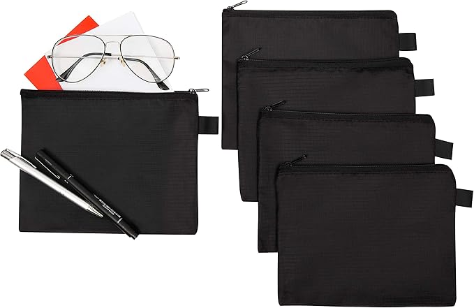 Sun Life Style Zipper Bag - Set Of 5 - Carry All Pouch To Organize Travel Toiletries Pens Cosmetics (8 x 6, Black)