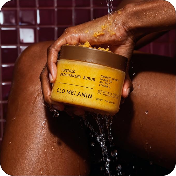 GLO Melanin Turmeric Scrub for Dark Spots, Brightening Inner Thighs Bikini Area Underarms, Natural Exfoliating Face
