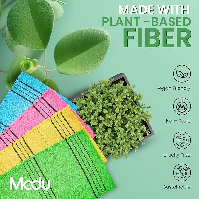 Modu Korean Exfoliating Mitts Large 10PCS (Green) – Exfoliating Gloves Body Scrubber Italy Towel Washcloth for Korean Spa at Home, Dead Skin Remover, 100% Vegan Viscose