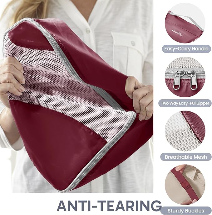 ALL INCLUDED 10 Set Durable Packing Cubes for Suitcases,OlarHike Essentials for Travel,UPGRADED Anti-Tear Stitching, NEW Improved Luggage Packing Organizers for Travel Accessories (Wine)